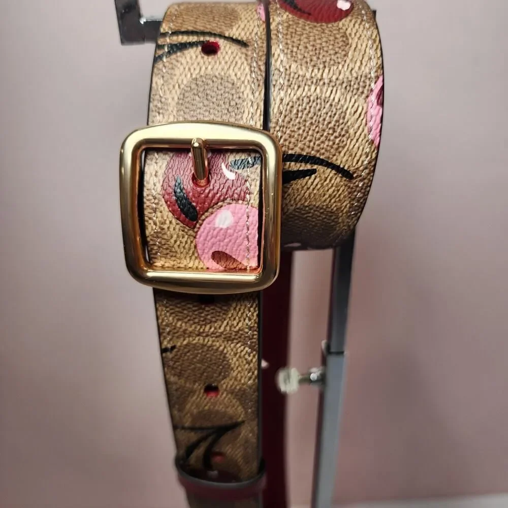 NW Coach CZ021 Purse Strap Tan Signature Leather Brass Cherry Reversible